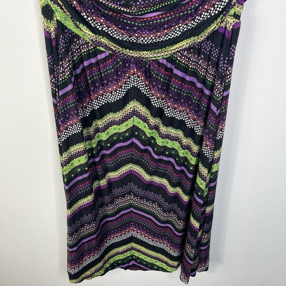 Soma Size M Halter Dress Black Purple Multi Chevron Sundress Stretch Soft Midi - Picture 6 of 8